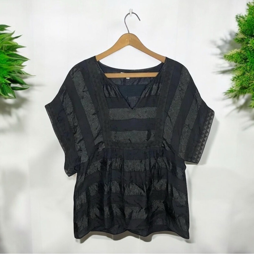 ELLIOT Silk Blend Striped Boxy Whimsigoth Babydoll Blouse